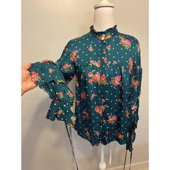 Anthropologie Wellesley Prairie Polka Dot Blouse Floral Cottagecore Retro Boho - Picture 11 of 16
